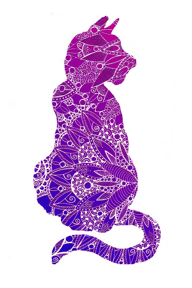 Purple Mandala Cat Silhouette van Sebastian  Grafmann