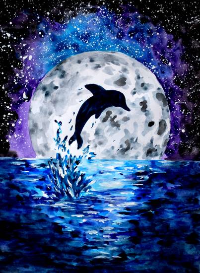 Delphin Ozean und Mond