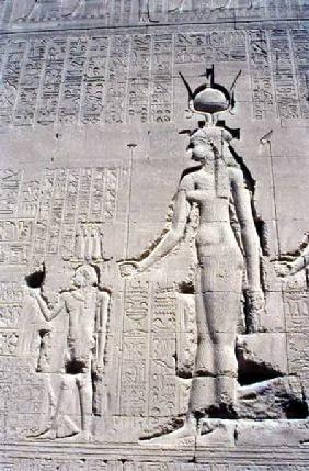 Relief depicting Cleopatra VII (69-30 BC) and her son Ptolemy XVI, from the rear wall of the temple