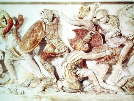 The Alexander Sarcophagus depicting a battle scene van Greek