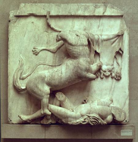 A Centaur triumphing over a Lapith, metope XXVIII from the south side of the Parthenon van Greek School