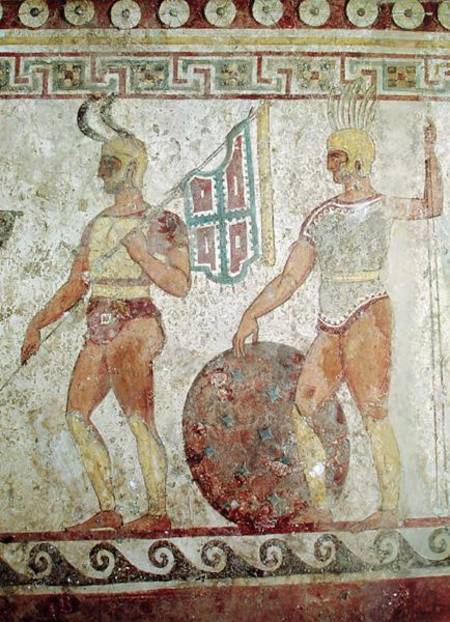 Foot soldiers, tomb painting from Paestum van Greek School