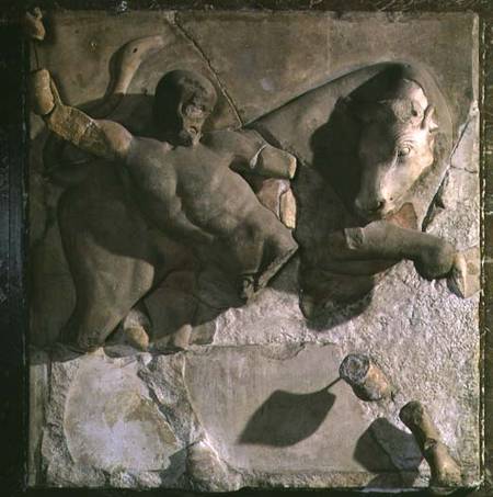 Hercules Fighting the Cretan Bull, one of a series of twelve metopes depicting the Labours of Hercul van Greek School