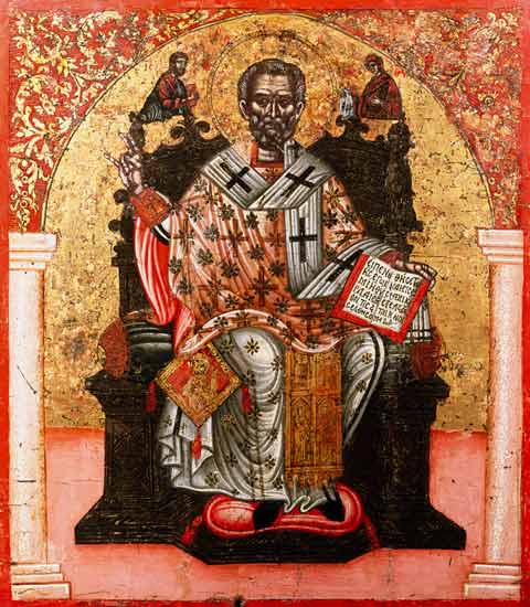St. Nicholas enthroned, icon, from Thessalonica van Greek School
