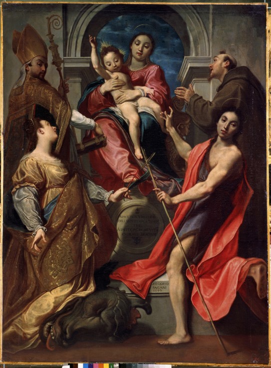 Virgin and Child with Saints Francis of Assisi, John the Baptist, Margaret and Gregory the Great van Gregorio Pagani