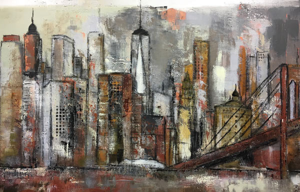 New York Manhattan mit Brooklyn Bridge van Karin Greife