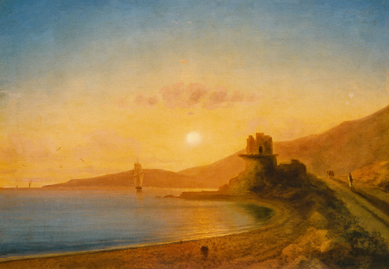 Meeresbucht bei Sonnenuntergang van Grigorij G. Tschernezoff