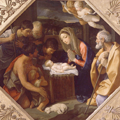 Die Anbetung des Christkindes durch die Hirten van Guido Reni