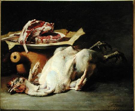 Still Life of a Chicken and Cutlets van Guillaume Romain Fouace