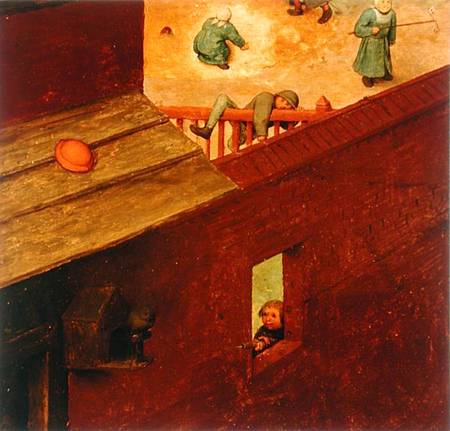 Children's Games, detail of left-hand section showing a child climbing over a fence and another shoo van Giuseppe Pellizza da Volpedo