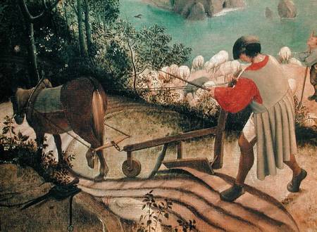 Landscape with the Fall of Icarus, detail of a man ploughing van Giuseppe Pellizza da Volpedo