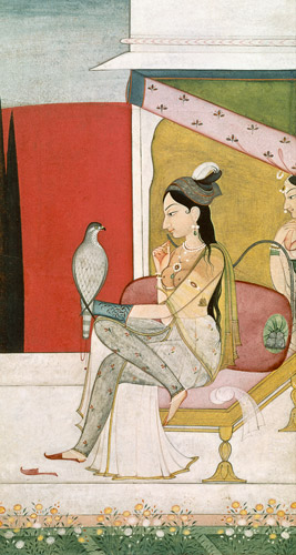 Lady with a Hawk, Pahari Style, Punjab Hills van Guler School