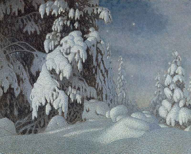 Moonlight in the winter van Gustaf Edolf Fjaestad