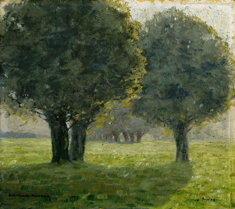 Groepje bomen in de nevel van de zon  van Gustav Heinrich Münch-Mannheim