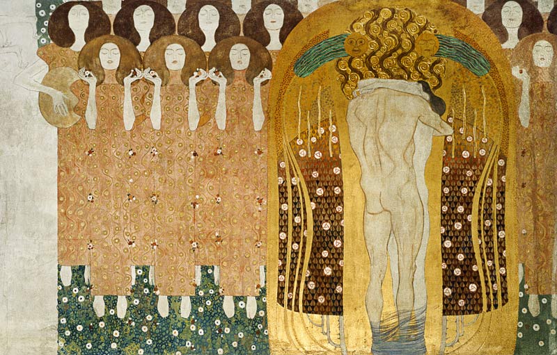 Kuss für die ganze Welt; detail von Beethoven-Fries 1902 van Gustav Klimt