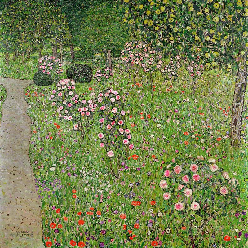 Orchard with roses (Obstgarten mit Rosen) van Gustav Klimt