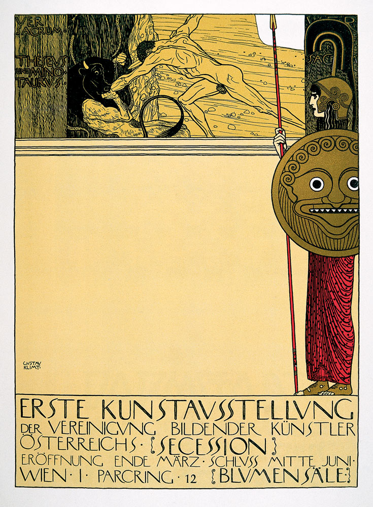 Plakat für die 1. Sezessions-Ausstellung (unzensuriert), in "die Fläche", 1898. van Gustav Klimt