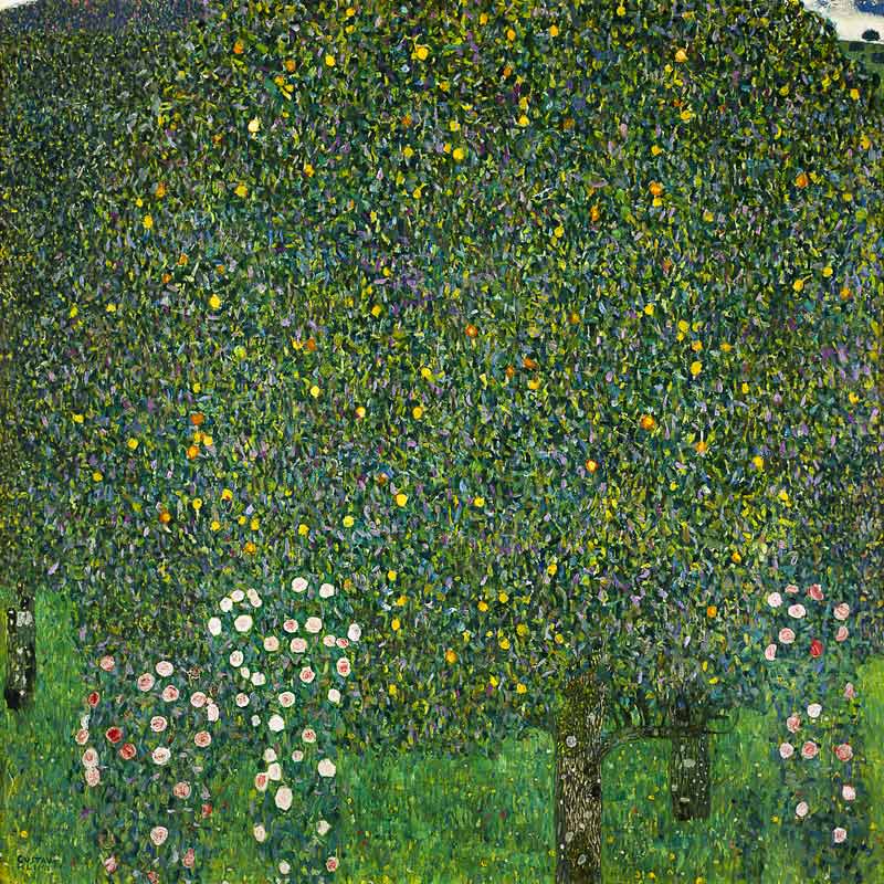 Rosenstraeuche unter Baeumen van Gustav Klimt
