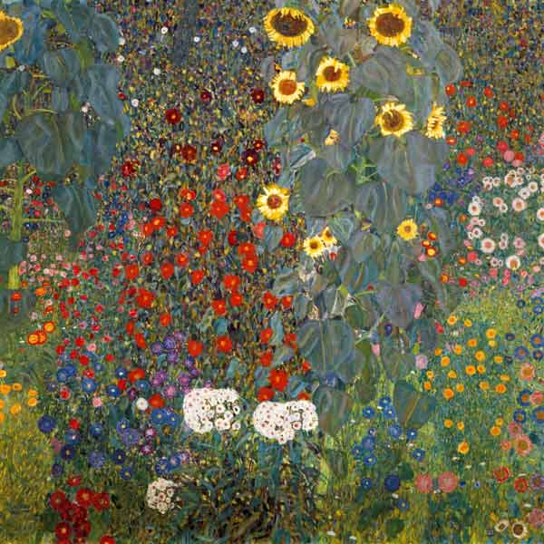 Boerderijtuin met zonnebloemen  van Gustav Klimt
