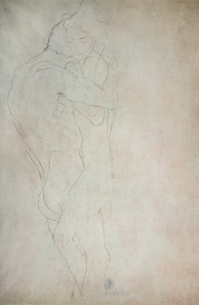 Liebespaar nach rechts liegend van Gustav Klimt