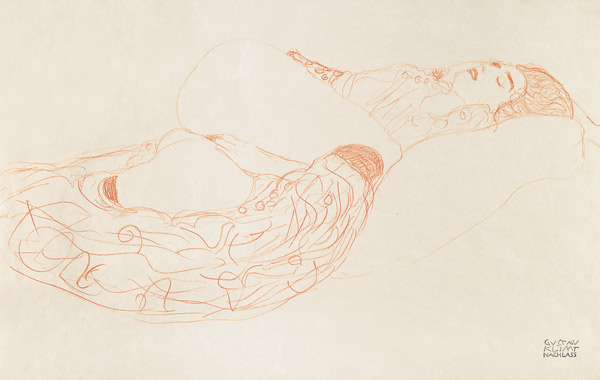 Liggend semi-naakt (Masturberend) - Gustav Klimt van Gustav Klimt