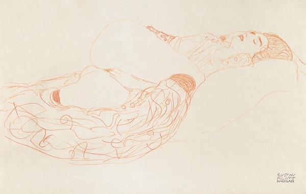 Liggend semi-naakt (Masturberend) - Gustav Klimt