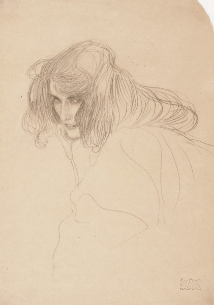 Study of a woman's head in three-quarter profile (Study for Unchastity in the Beethoven Frieze) van Gustav Klimt