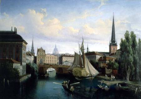 View of the Riddarholmskanalen, Stockholm in 1835 van Gustav Palm