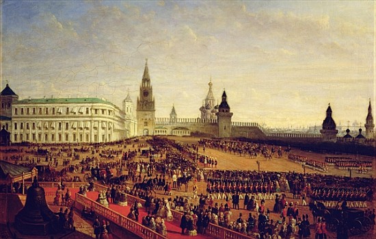 Military parade during the Coronation of Alexander II in the Moscow Kremlin on the 18th February 185 van Gustav Schwarz