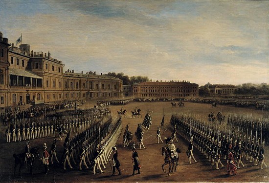 Parade at the time of Emperor Paul I (1754-1801) 1847 van Gustav Schwarz