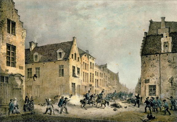 Diversion of a Dutch Division at the Porte de Flandre, Brussels, 23rd September 1830, engraved by Je van Gustave Adolphe Simoneau