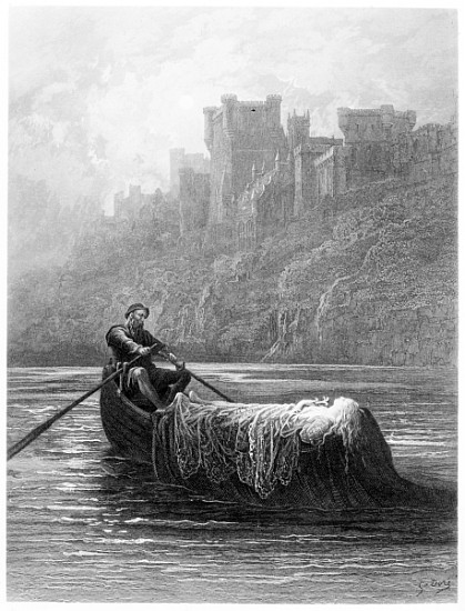The Body of Elaine on its way to King Arthur''s Palace, illustration from ''Idylls of the King'' van Gustave Alfred TennysonDore