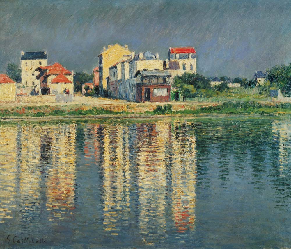 Häuser spiegeln sich im Wasser der Seine bei Argenteuil van Gustave Caillebotte