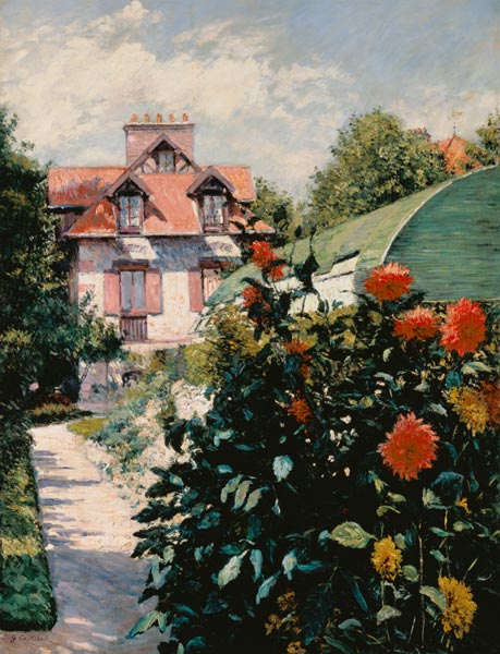 Die Dahlien - Garten im kleinen Dorf Gennevilliers van Gustave Caillebotte