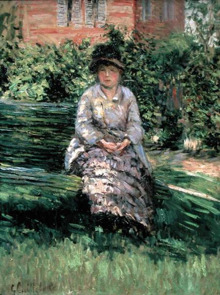 Madame Renoir (1860-1915) in the Garden at Petit-Gennevilliers van Gustave Caillebotte