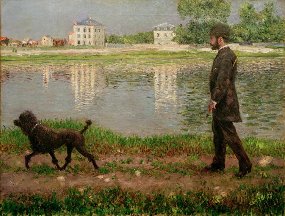 Richard Gallo et son chien Dick au Petit Gennevilliers van Gustave Caillebotte