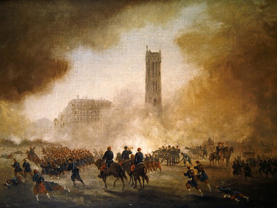 Paris Commune: fighting in front of the Tour Saint-Jacques van Gustave Clarence Rodolphe Boulanger