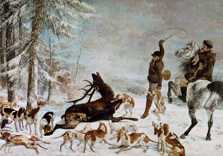 L´hallali du cerf (Épisode de chasse a courre sur un terrain de neige) van Gustave Courbet