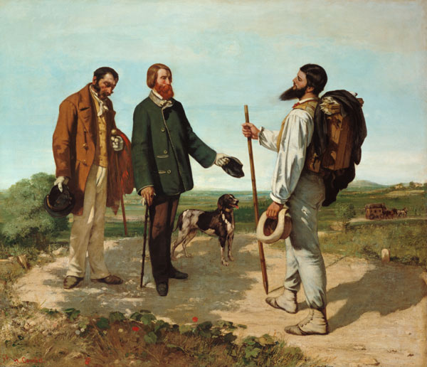 Die Begegnung (oder: Bonjour Monsieur Courbet) van Gustave Courbet