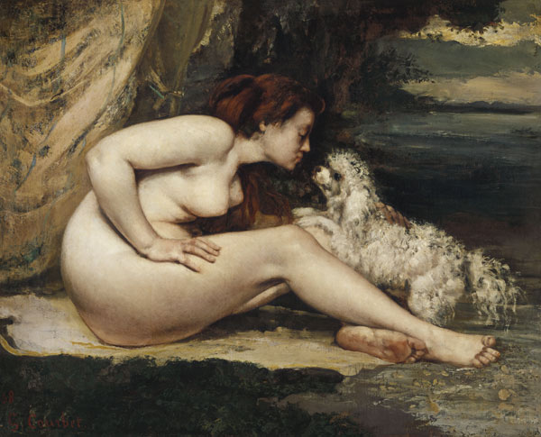 Femme nue au chien van Gustave Courbet