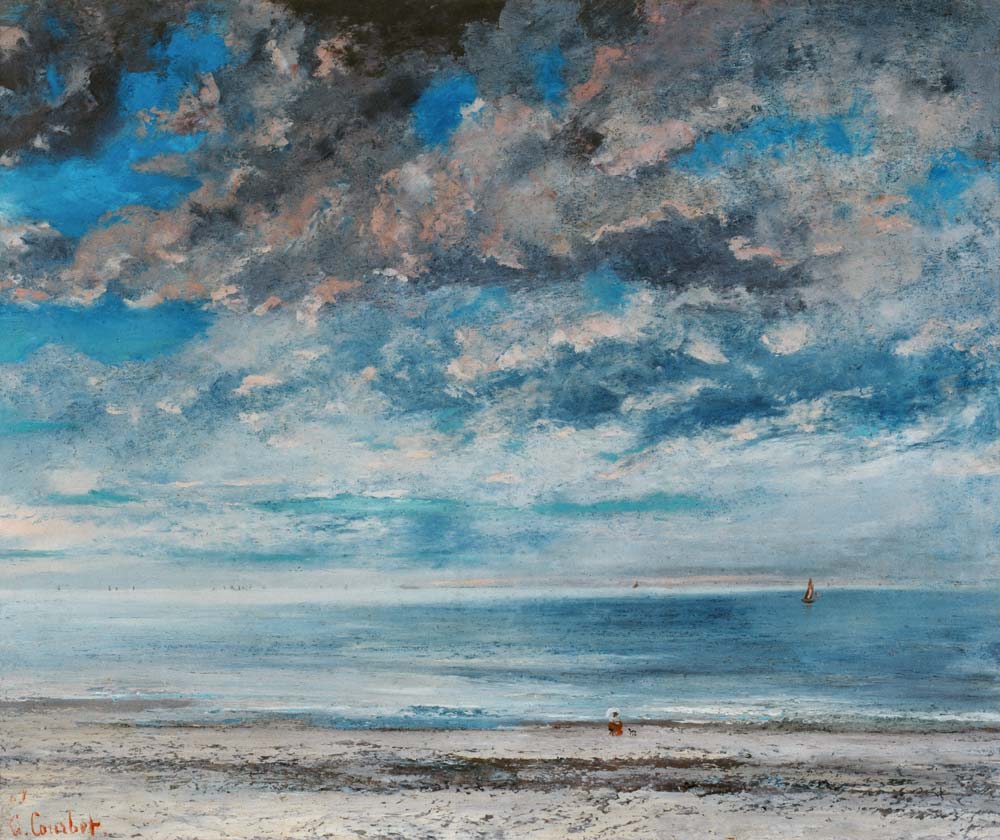 La Plage, Soleil Couchant van Gustave Courbet