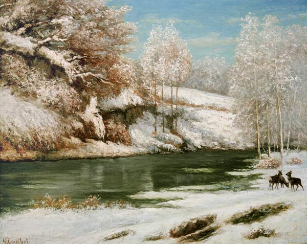 Winterlandschaft mit Rotwild van Gustave Courbet