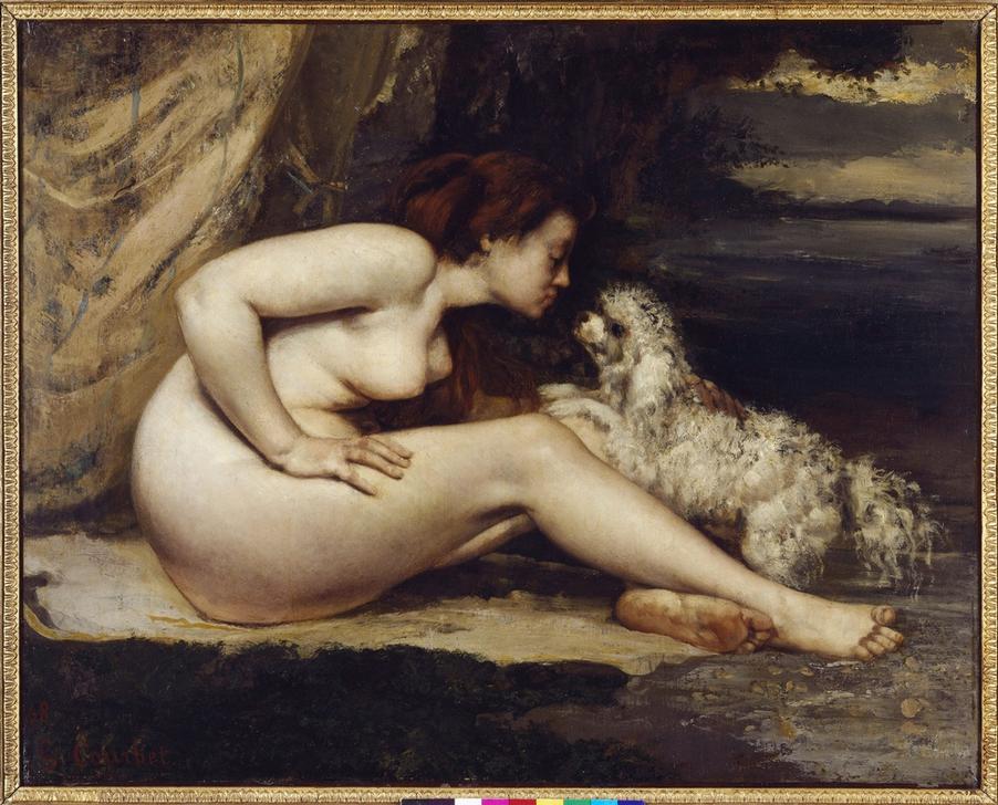 Femme nue au chien van Gustave Courbet