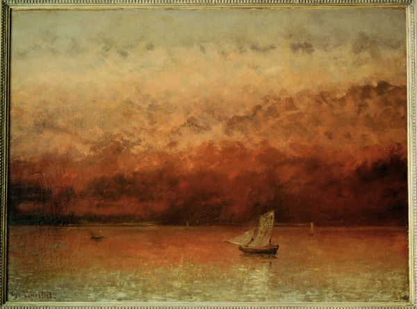 Lake Geneva at sunset. Canvas Kunstmuseu van Gustave Courbet
