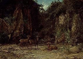 Ein Hirschrudel in der Abenddämmerung van Gustave Courbet