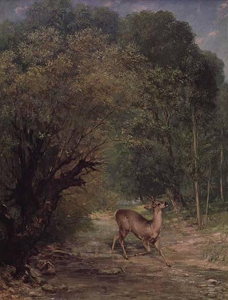 The Hunted Roe-Deer on the alert, Spring van Gustave Courbet