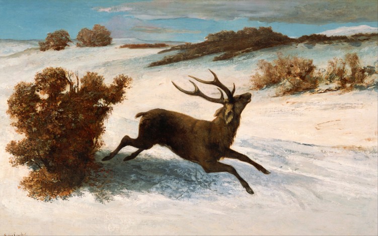Deer Running in the Snow van Gustave Courbet