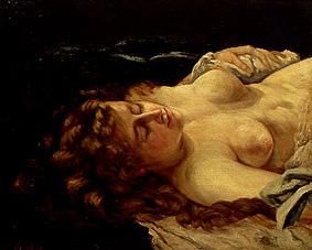 Schlafende rothaarige Frau. van Gustave Courbet