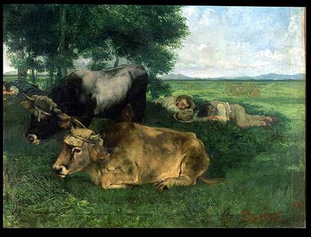 La Siesta Pendant la saison des foins (and detail of animals sleeping under a tree), 1867 van Gustave Courbet