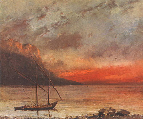 Vue du lac, coucher de soleil van Gustave Courbet
